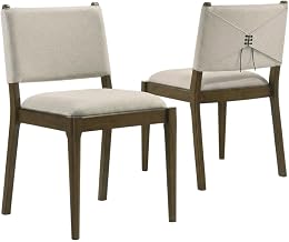 Furnifact Fabric-Upholstered Dining Side Chair Set of 2, Upholstered Kitchen and Dining Room Chairs for Dining Table, Brown