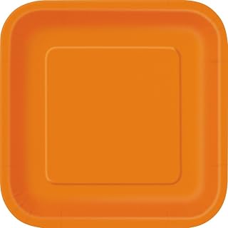 Unique Party Pumpkin Orange Square Disposable Paper Dinner Plates - 9'', 14 Pieces - Perfect for Parties, Weddings, Holidays & Events