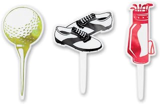 DecoPac Golf Themed DecoPic Cupcake Picks, White, Red, Black, 12 Count