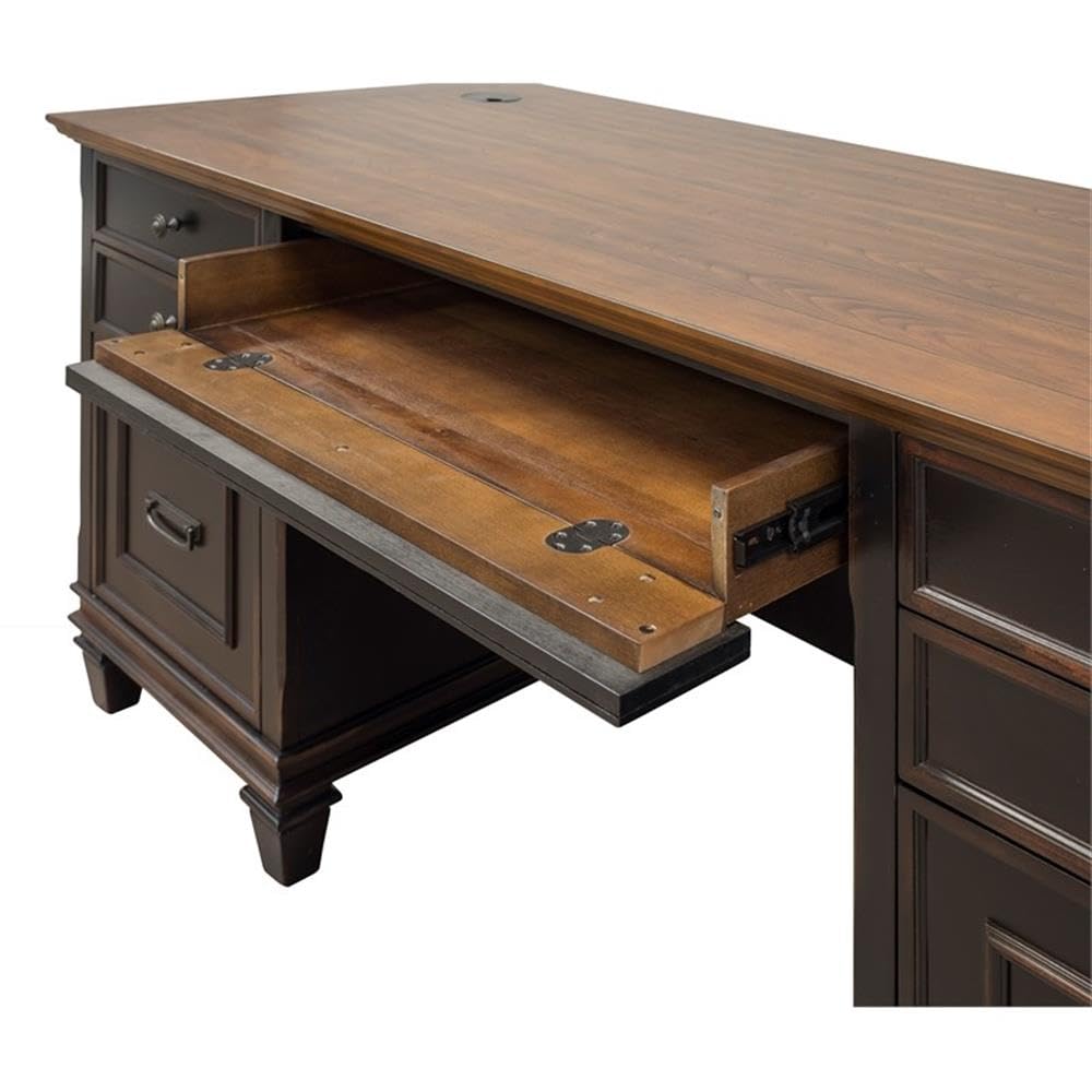 Hartford Double Pedestal Shaped Desk by Martin Furniture – Size Pillow410, Wood, Black-brown, Model IMHF680