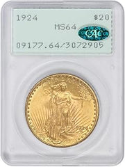 1924 American Gold Saint Gaudens Double Eagle Coin MS-64 $20 PCGS/CAC MS64 | Rattler