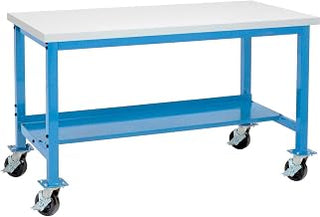 Global Industrial Mobile Production Workbench, Plastic Laminate Square Edge, 72" W x 36" D, Blue
