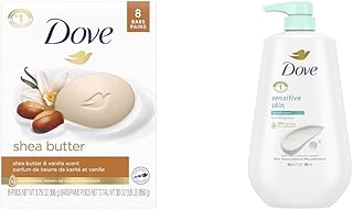 Dove Shea Butter Beauty Bar 8 Bars and Hypoallergenic Body Wash with Pump 30.6 oz Gentle Skin Cleansers with Moisturizers