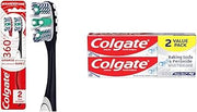 Colgate 360 Optic White Advanced Toothbrush, Medium Toothbrush for Adults,2 Count & Baking Soda & Peroxide Toothpaste - Whitens Teeth, Fights Cavities & Removes Stains, Brisk Mint, 6 Oz, 2 Pack