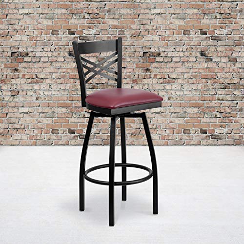 Flash Furniture Burgundy Vinyl Seat/Black Metal Frame / 2 Pack / 1 Barstools