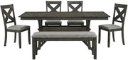 Starlight Canyon Home Solid Wood Dining Table Set 6-Piece with Bench, Kitchen Table and Chairs for Dining Room Set, Brown