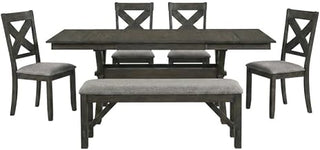 Starlight Canyon Home Solid Wood Dining Table Set 6-Piece with Bench, Kitchen Table and Chairs for Dining Room Set, Brown