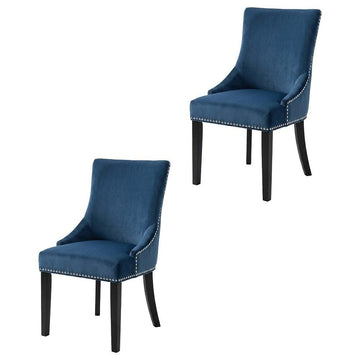 Velvet-Upholstered Dining Chairs with Nailhead Trim by Furnifact – Wood, Blue, Pack of 2