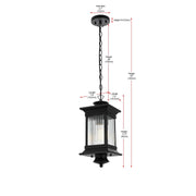 Collins One Light Outdoor Pendant Black by Lighting Design – Iron, Black, Model OD316H18BK