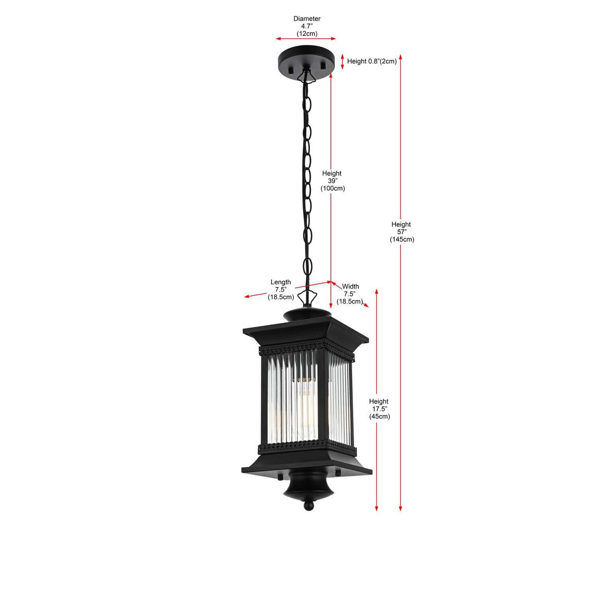 Collins One Light Outdoor Pendant Black by Lighting Design – Iron, Black, Model OD316H18BK