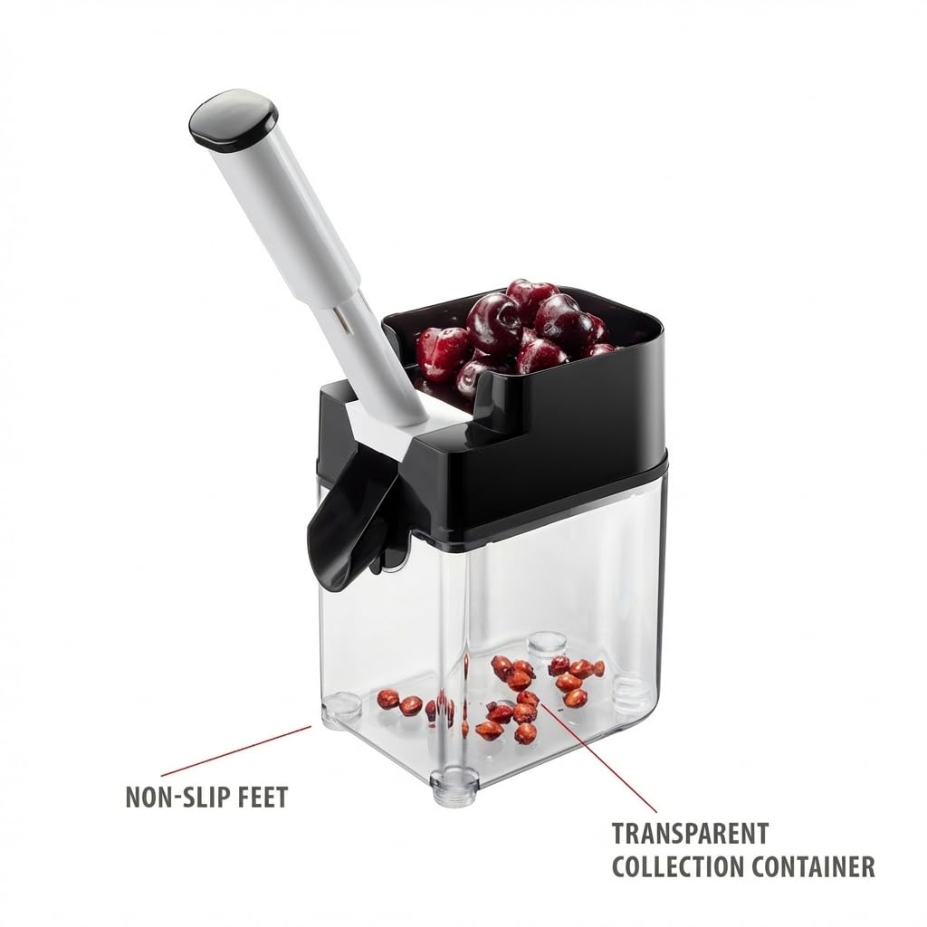 Cherry Pitter Corer by GEFU – 18 x 11 x 16.5 cm, Stainless Steel, Transparent, Model 19141