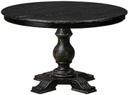 Furnifact Solid Wood Round Dining Table with Pedestal, Distressed-Finish Rustic Wooden Round Dining Room Table for 4, Sand Blasting Black