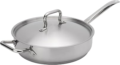 Browne Foodservice Elements 5 Quart Stainless Steel Saute Pan w/Cover, NSF, Set of 4