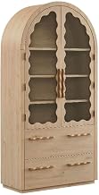 Modway Rory 76 Inch Arched Kitchen Pantry Cabinet with Glass Doors in Light Oak - Vintage Retro Accent Display Stand for Dining Room, Living Room, Hallway