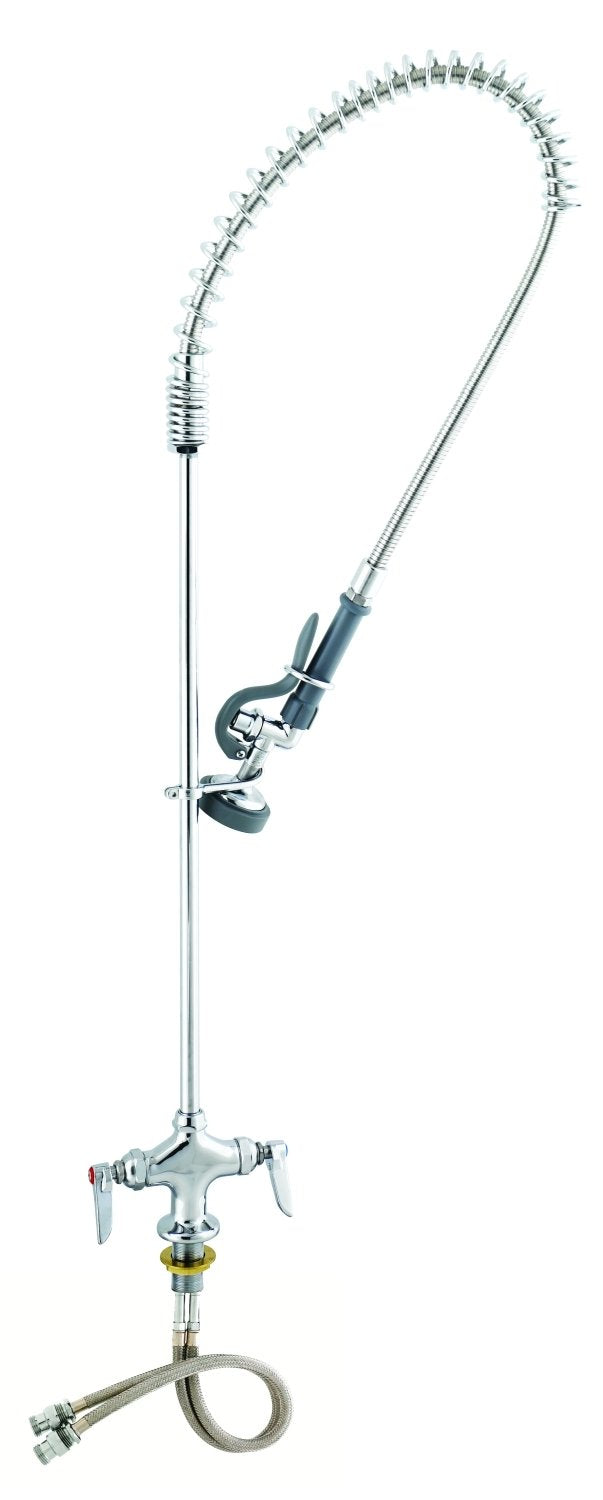 Easyinstall Pre-Rinse Spring Action Single Hole Base with 18-Inch Flex Lines by T&S Brass – not_applicable, stainless steel, Chrome, Model B-0113-M
