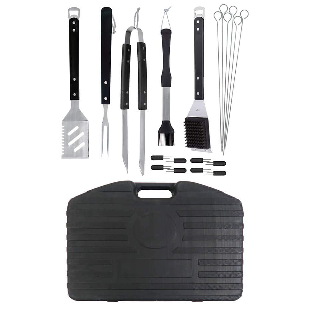 20 Piece BBQ Grill Set | The Ultimate Barbeque Grill Tool Set | Rugged Plastic Storage Case | 20 Individual Pieces | Extra Sturdy Stainless Steel Tools by Mr. Bar-B-Q – Model