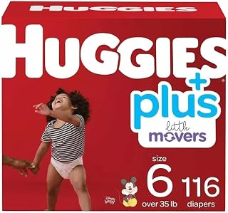 HUGGIES Plus Diapers, Size 6 (35+ Pounds), 116 Count