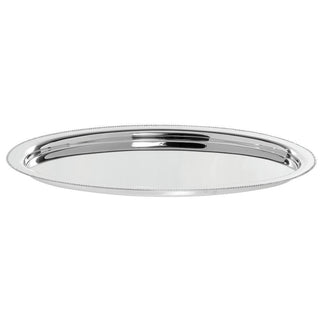 Serving Tray with Beaded Edge Stainless Steel Oval - 20" L x 14" W x 3/4" H by HUBERT – 20" x 14" x 0.8", Stainless Steel, Silver, Model TR06903188