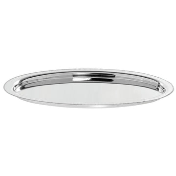 Serving Tray with Beaded Edge Stainless Steel Oval - 20" L x 14" W x 3/4" H by HUBERT – 20" x 14" x 0.8", Stainless Steel, Silver, Model TR06903188