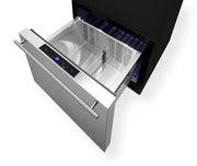 Summit 21.5” Drawer Refrigerator by Summit Appliance – 21.5", 1.6 cubic_feet, Stainless Steel, Black, Model FF1DSS