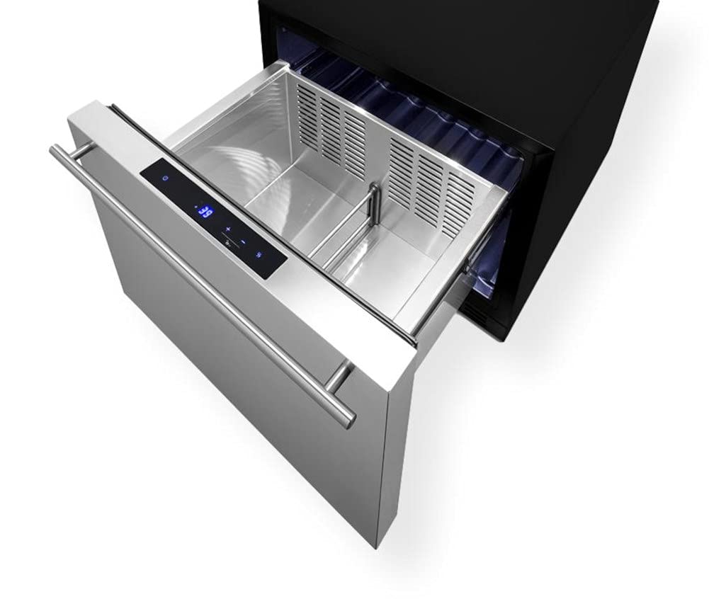 Summit 21.5” Drawer Refrigerator by Summit Appliance – 21.5", 1.6 cubic_feet, Stainless Steel, Black, Model FF1DSS