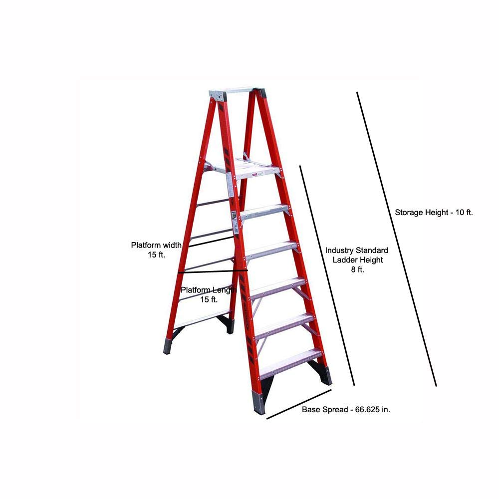 () Platform Ladder by Werner – 66.5"L x 34"W x 7.56"H, Fiberglass, Orange, Model P7408