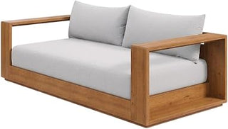 Gray Acacia Wood Outdoor Loveseat for Patio, Outdoor Sofas, Loveseats, Weather-Resistant, Comfortable Seating for Garden, Backyard