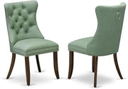 Furnifact Wood Parsons Dining Chair, Upholstered Kitchen Chair for Dining Room Table and Chairs for Dining Table, Willow Green, Set of 2