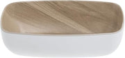 HUBERT White Serving Bowl with Light Wood Inside - 7"L x 4 1/4"W x 2 3/16"H