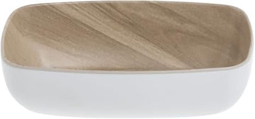 HUBERT White Serving Bowl with Light Wood Inside - 7"L x 4 1/4"W x 2 3/16"H