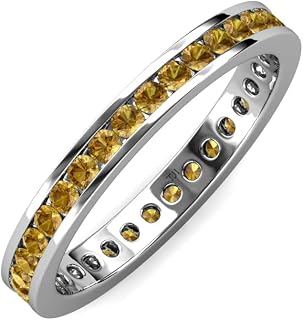 Round Citrine Channel Set Womens Eternity Ring Stackable 10K White Gold