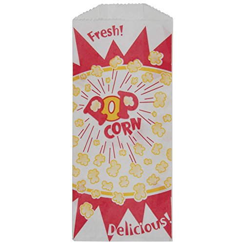 Single-Serve Popcorn Graphic Paper Food Bag - 3 1/2"L x 2"D x 8"H 1000 per Case by FISCHER PAPER PRODUCTS – One Size, Paper, White, Pack of 1000