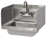 BK Resources Wall Mounted Stainless Steel Hand Sink with Faucet and Side Splashes – 16 Inches, Stainless Steel, 14x10 Bowl with Faucet and Side Splash, Model BKHS-W-1410-SS-P-G