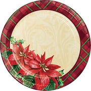 Creative Converting Holiday Plaid Poinsettia Symbols 7-inch Paper Plates 8 Pack
