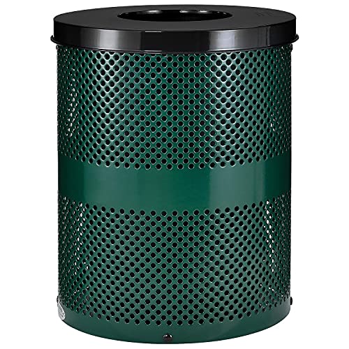 Outdoor Perforated Steel Trash Can with Flat Lid by Global Industrial – 36.0 gallons, Steel, Green, Model 261925GN