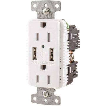 USB Charger Type A. USB Charger Outlet in White by Hubbell – Hubbell, Copper, White, Model USB15A5W
