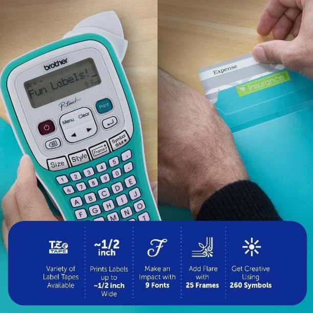 P-Touch Handheld Personal Label Maker with Tape by Brother – 6, Blue, Model PTH103W