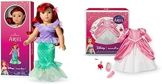 American Girl Disney, Princess Ariel, 18-inch Doll, Red Wavy Hair, Aqua Eyes + Castle Ball Gown, Sebastian Figurine, & Accessories, 18-inch Doll Clothing, Ages 6+ Bundle