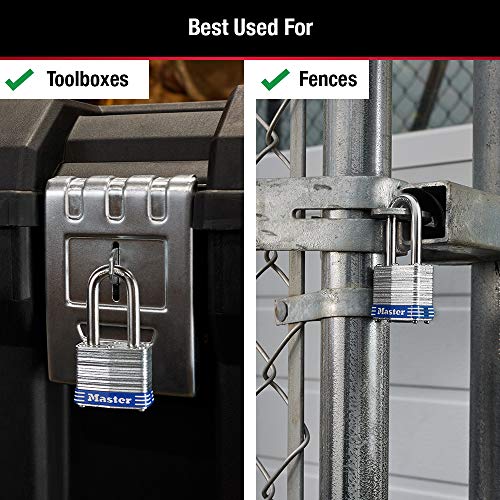 Master Lock Steel / 1-1/2" shackle / 3 Pack, Keyed-Alike Keyed Padlocks