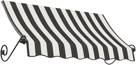 AWNTECH 7.375 Ft Charleston Scrolled Arm Style Door/Window Awning Fixed Outdoor Canopy 88.5 Inch W x 18 Inch H x 12 Inch Proj, Black and White Stripe