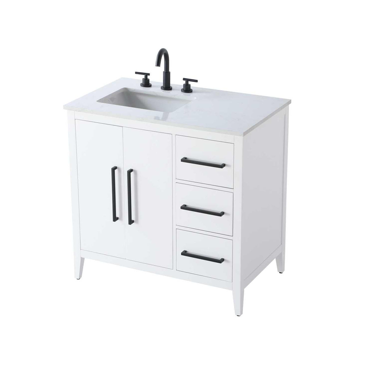 White Millie Bathroom Vanity by by Elegant Lighting – Solid wood and MDF, White, Model VF29336WH