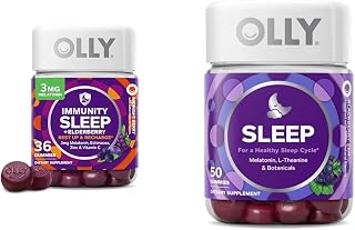 OLLY Sleep Immunity Melatonin Gummy with Elderberry, Vitamin C, Zinc, Echinacea, 36 Count Sleep Gummy with Melatonin, L-Theanine, Chamomile, 50 Count