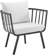 Gray Aluminum Armchair Set of 2 for Patio Lounge, Cushioned Seating, Durable, Modern Design, Outdoor Living