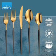 Amefa Black & Gold / 3.35" H x 9.84" L x 4.5" W / Modern Flatware Sets