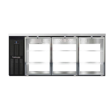 BBC79S-GD-PT Three Section Glass Door Refrigerated Pass-Thru Back Bar Cooler by Continental Refrigerator – Commercial Grade