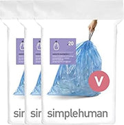 simplehuman Code V 60 Count Custom Fit Liners, Drawstring Kitchen Trash Bags, One-by-One Mess-Free Dispense, Extra Thick & Double Seamed, 50% PCR Plastic, 16-18 Liter / 4.2-4.8 Gallon, Blue