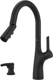 Pfister Ceylon Kitchen Faucet with Pull Down Sprayer and Soap Dispenser, Single Handle, High Arc Spout, Matte Black Finish, NSF Certified, 1-Hole Installation F5297CLOSDB