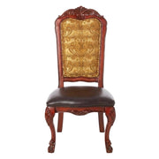 PU Leather-Upholstered Side Chair with Floral Fabric Back by Furnifact – Wood, Brown, Pack of 2