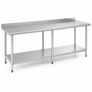 Glownary 24 x 96 Inch Stainless Steel Work Table – 18 Gauge 430 Grade, with Undershelf and 2 Inch Rear Upturn, Galvanized Legs, Commercial Kitchen Prep