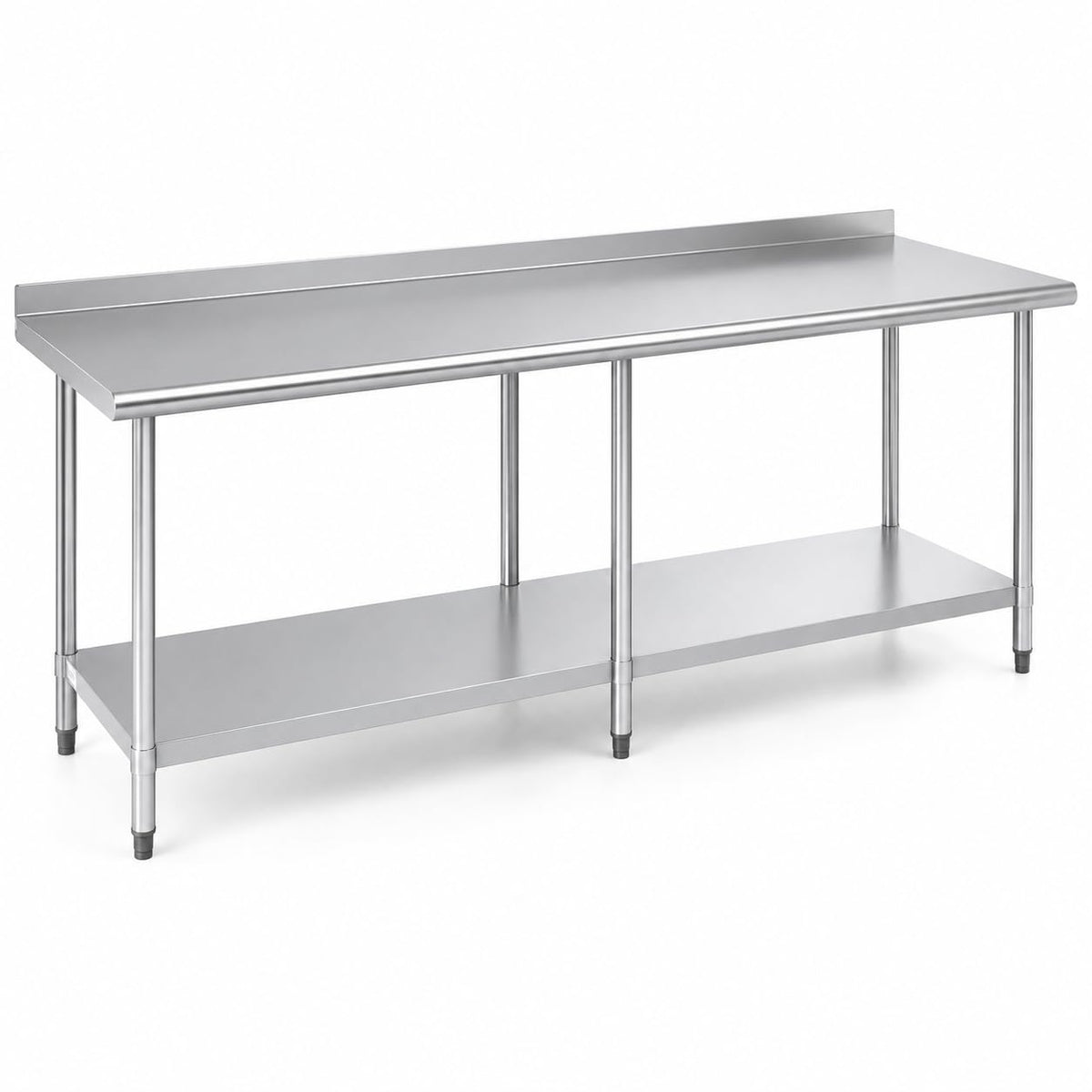 Glownary 24 x 96 Inch Stainless Steel Work Table – 18 Gauge 430 Grade, with Undershelf and 2 Inch Rear Upturn, Galvanized Legs, Commercial Kitchen Prep